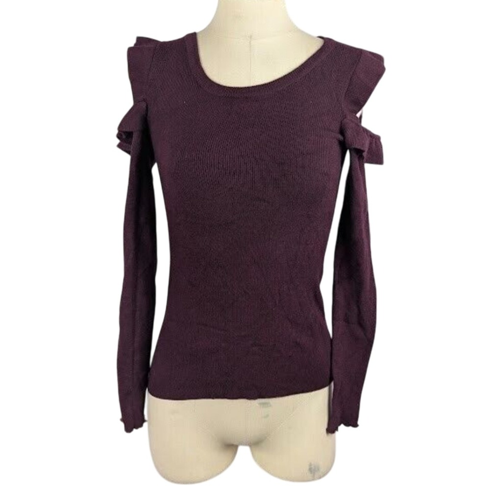 Jessica Simpson Juniors Ruffled Cold-Shoulder Sweater Wine Size XS
